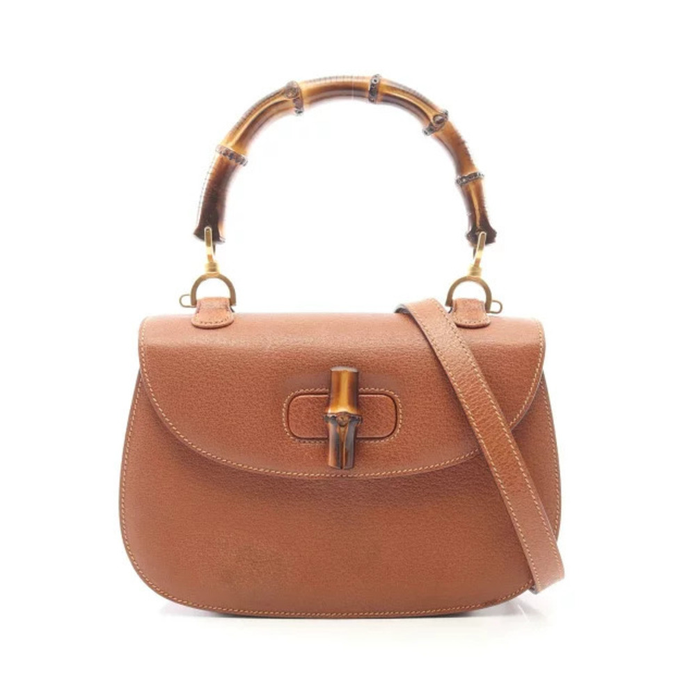 Gucci Bamboo Handbag Leather Brown